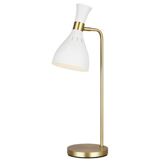 Lampada Da Scrivania Contemporanea Joan Acciaio Bianco Ottone Brunito 1 Luce E27 FE-JOAN-TL-MW