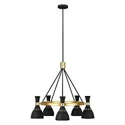 Lampadario Contemporaneo Joan Acciaio Nero Mezzanotte Ottone Brunito 5 Luci E27