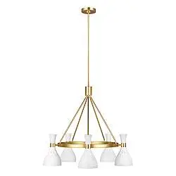 Lampadario Contemporaneo Joan Acciaio Bianco Opaco Ottone Brunito 5 Luci E27