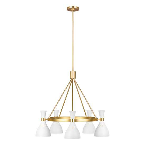 Lampadario Contemporaneo Joan Acciaio Bianco Opaco Ottone Brunito 5 Luci E27 FE-JOAN5-MW