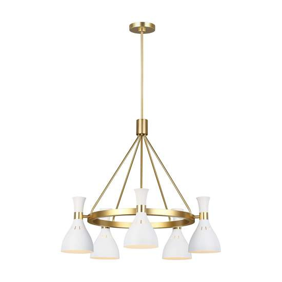Lampadario Contemporaneo Joan Acciaio Bianco Opaco Ottone Brunito 5 Luci E27 FE-JOAN5-MW