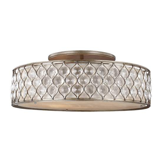 Plafoniera Contemporanea Lucia Acciaio Argento Brunito Cristallo 6 Luci E27 FE-LUCIA-6SF-L