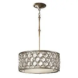 Lampadario Contemporaneo Lucia In Acciaio Argento Brunito Cristallo 3 Luci E27