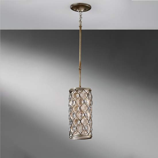 Sospensione Contemporanea Lucia Acciaio Argento Brunito Cristallo 1 Luce E27 FE-LUCIA-P-D