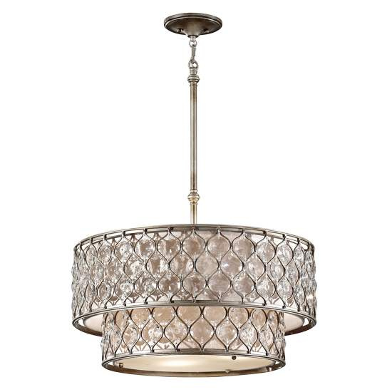Lampadario Contemporaneo Lucia Acciaio Argento Brunito Cristallo 6 Luci E27 FE-LUCIA-P-E-2TR