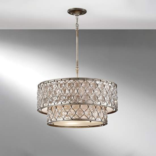 Lampadario Contemporaneo Lucia Acciaio Argento Brunito Cristallo 6 Luci E27 FE-LUCIA-P-E-2TR