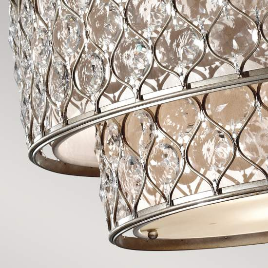 Lampadario Contemporaneo Lucia Acciaio Argento Brunito Cristallo 6 Luci E27 FE-LUCIA-P-E-2TR
