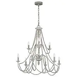 Lampadario Classico Maryville Acciaio Grigio Slavato Legno 9 Luci E14