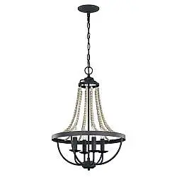 Lampadario Classico Nori Acciaio Zinco Scuro Anticato Legno Grigio 4 Luci E14