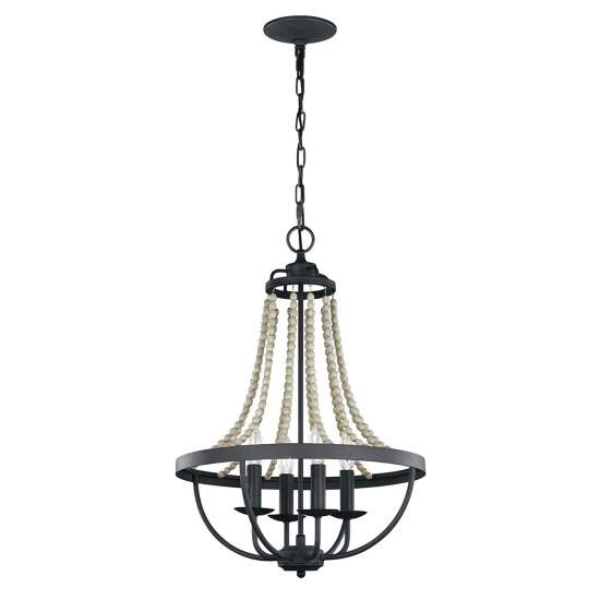 Lampadario Classico Nori Acciaio Zinco Scuro Anticato Legno Grigio 4 Luci E14 FE-NORI4-DWZ