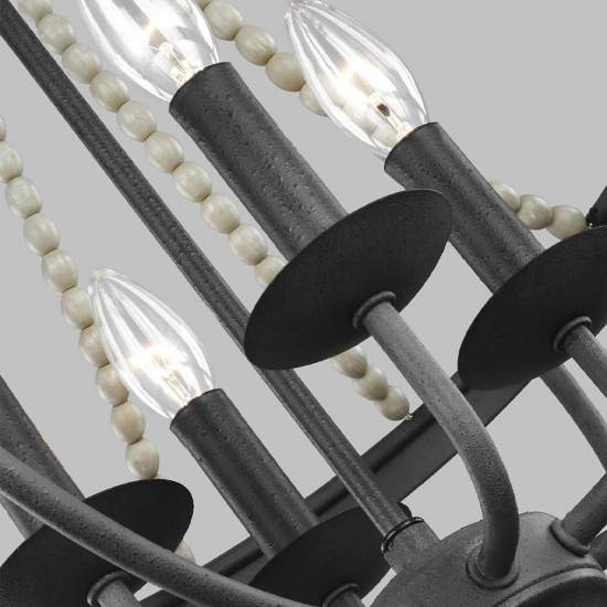 Lampadario Classico Nori Acciaio Zinco Scuro Anticato Legno Grigio 4 Luci E14 FE-NORI4-DWZ