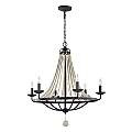 Lampadario Classico Nori Acciaio Zinco Scuro Anticato Legno Grigio 6 Luci E14 FE-NORI6-DWZ