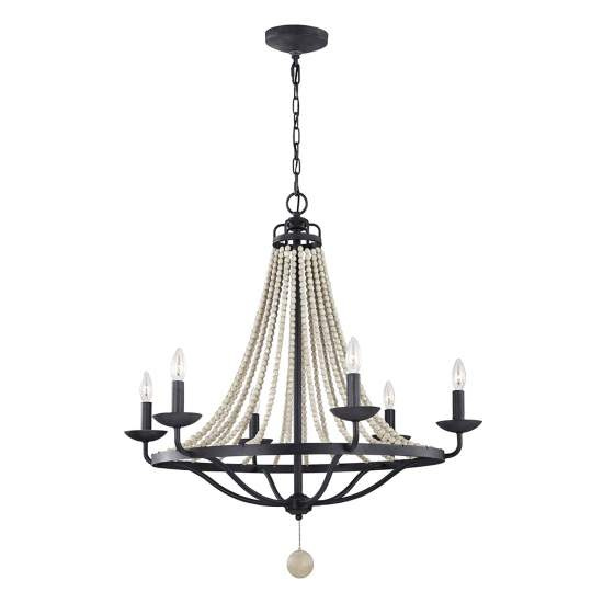 Lampadario Classico Nori Acciaio Zinco Scuro Anticato Legno Grigio 6 Luci E14 FE-NORI6-DWZ