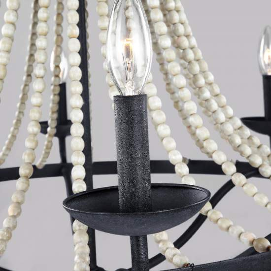 Lampadario Classico Nori Acciaio Zinco Scuro Anticato Legno Grigio 6 Luci E14 FE-NORI6-DWZ