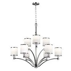 Lampadario Contemporaneo Prospect Park Acciaio Nichel Cromo Vetro 9 Luci E27