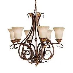 Lampadario Contemporaneo Sonoma Valley Acciaio Marrone Antico Vetro 6 Luci E27