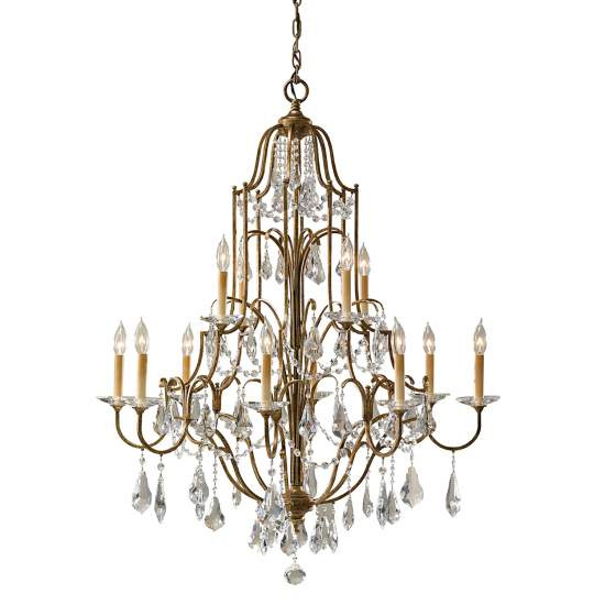 Lampadario Classico Valentina Acciaio Bronzo Ossidato Vetro 12 Luci E14 FE-VALENTINA12