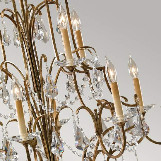 Lampadario Classico Valentina Acciaio Bronzo Ossidato Vetro 12 Luci E14 FE-VALENTINA12