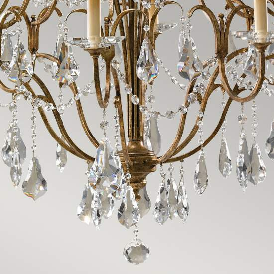 Lampadario Classico Valentina Acciaio Bronzo Ossidato Vetro 12 Luci E14 FE-VALENTINA12