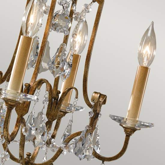 Lampadario Classico Valentina Acciaio Bronzo Ossidato Vetro 4 Luci E14 FE-VALENTINA4