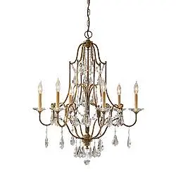 Lampadario Classico Valentina Acciaio Bronzo Ossidato Vetro 6 Luci E14