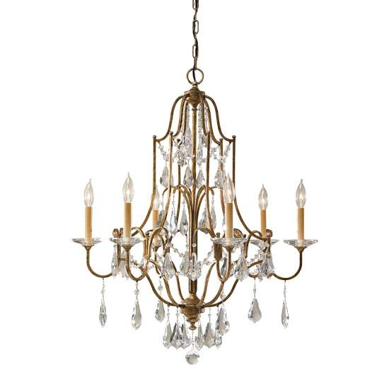 Lampadario Classico Valentina Acciaio Bronzo Ossidato Vetro 6 Luci E14 FE-VALENTINA6