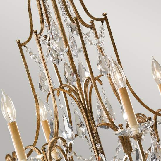 Lampadario Classico Valentina Acciaio Bronzo Ossidato Vetro 6 Luci E14 FE-VALENTINA6