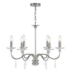 Lampadario Classico Finsbury Park Acciaio Nichel Lucido Vetro 6 Luci E14