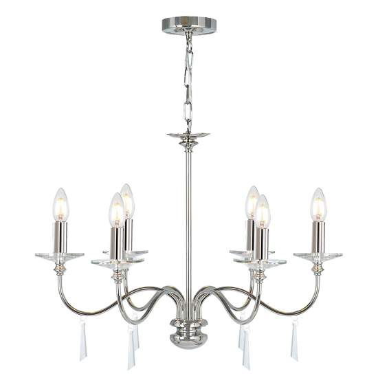 Lampadario Classico Finsbury Park Acciaio Nichel Lucido Vetro 6 Luci E14 FP6-POL-NICKEL
