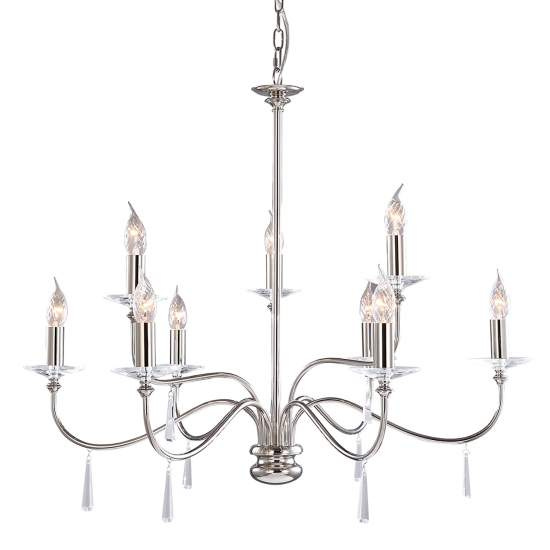 Lampadario Classico Finsbury Park Acciaio Nichel Lucido Vetro 9 Luci E14 FP9-POL-NICKEL