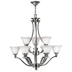 Lampadario Contemporaneo Bolla Acciaio Nichel Spazzolato Vetro 9 Luci E27