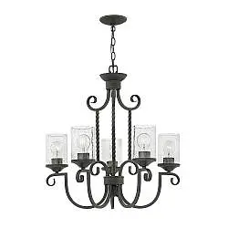 Lampadario Industrial Nordico Casa Alluminio Nero Antico Vetro 5 Luci E27