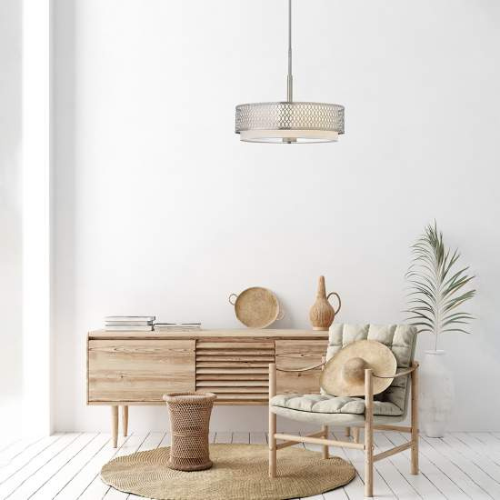 Lampadario Contemporaneo Jules Acciaio Nichel Spazzolato Tessuto 3 Luci E27 HK-JULES-3P-BN