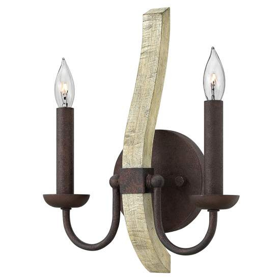Applique Industrial Nordico Middlefield Acciaio Ferro Ruggine Legno 2 Luci E14 HK-MIDDLEFIELD2