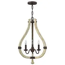 Lampadario Industrial Nordico Middlefield Acciaio Ferro Ruggine Legno 3 Luci E14