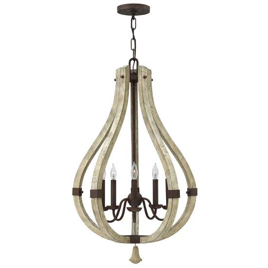 Lampadario Industrial Nordico Middlefield Acciaio Ferro Ruggine Legno 5 Luci E14 HK-MIDDLEFIELD5