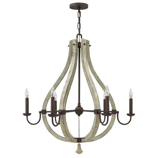 Lampadario Industrial Nordico Middlefield Acciaio Ferro Ruggine Legno 6 Luci E14 HK-MIDDLEFIELD6