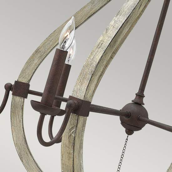Lampadario Industrial Nordico Middlefield Acciaio Ferro Ruggine Legno 6 Luci E14 HK-MIDDLEFIELD6