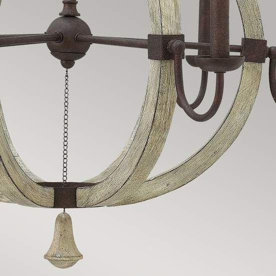 Lampadario Industrial Nordico Middlefield Acciaio Ferro Ruggine Legno 6 Luci E14 HK-MIDDLEFIELD6
