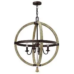 Lampadario Industrial Nordico Middlefield Acciaio Ferro Ruggine Legno 4 Luci E14