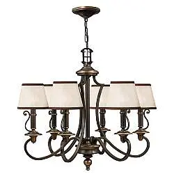 Lampadario Classico Plymouth Acciaio Bronzo Antico Tessuto 6 Luci E14