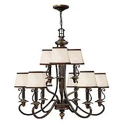 Lampadario Classico Plymouth Acciaio Bronzo Antico Tessuto 9 Luci E14