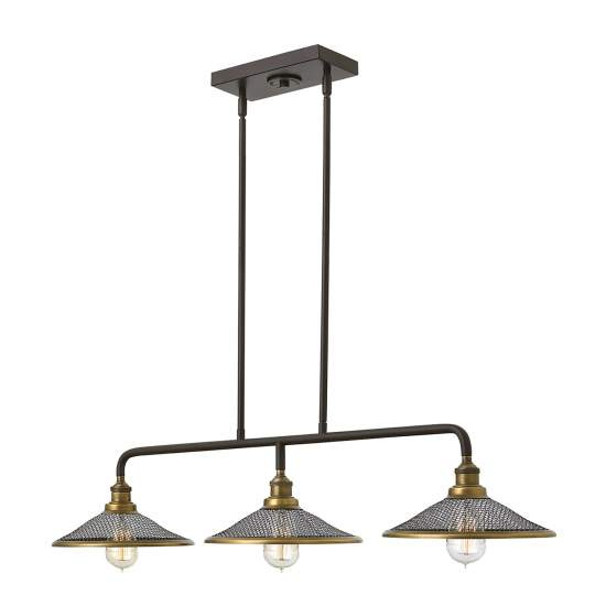 Lampadario Vintage Rigby Acciaio Bronzo Buckeye 3 Luci E27 HK-RIGBY-ISLE-KZ