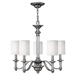 Lampadario Classico Sussex Acciaio Nichel Spazzolato Tessuto 5 Luci E14
