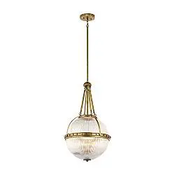 Lampadario Contemporaneo Aster Vetro Ottone Naturale 3 Luci E14