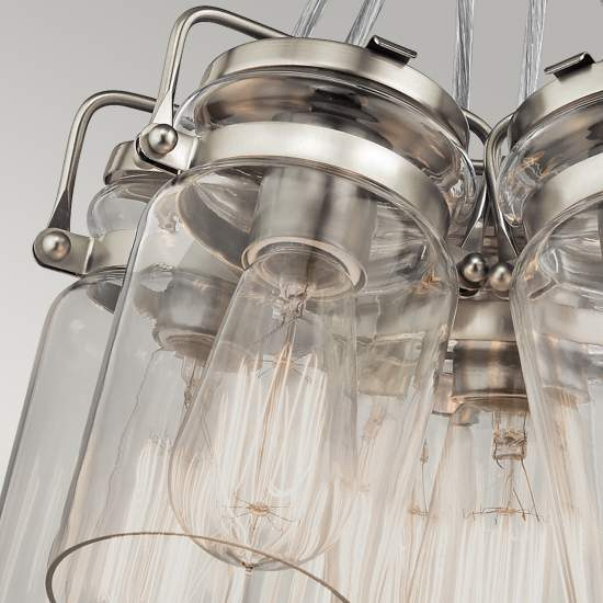 Lampadario Contemporaneo Brinley Acciaio Nichel Spazzolato Vetro 6 Luci E27 KL-BRINLEY6-NI