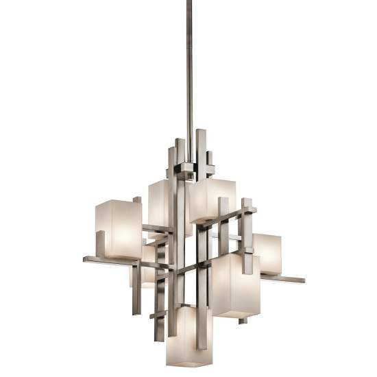 Lampadario Industrial Nordico City Lights Acciaio Peltro Vetro 7 Luci G9 3 Led KL-CITY-LIGHTS7A