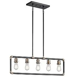 Lampadario Industrial Nordico Imahn Acciaio Nero Ottone 5 Luci E27