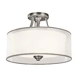 Lampada A Soffitto Contemporanea Lacey Acciaio Peltro Antico Tessuto 3 Luci E27