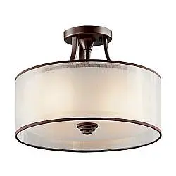 Lampada A Soffitto Contemporanea Lacey Acciaio Bronzo Antico Tessuto 3 Luci E27